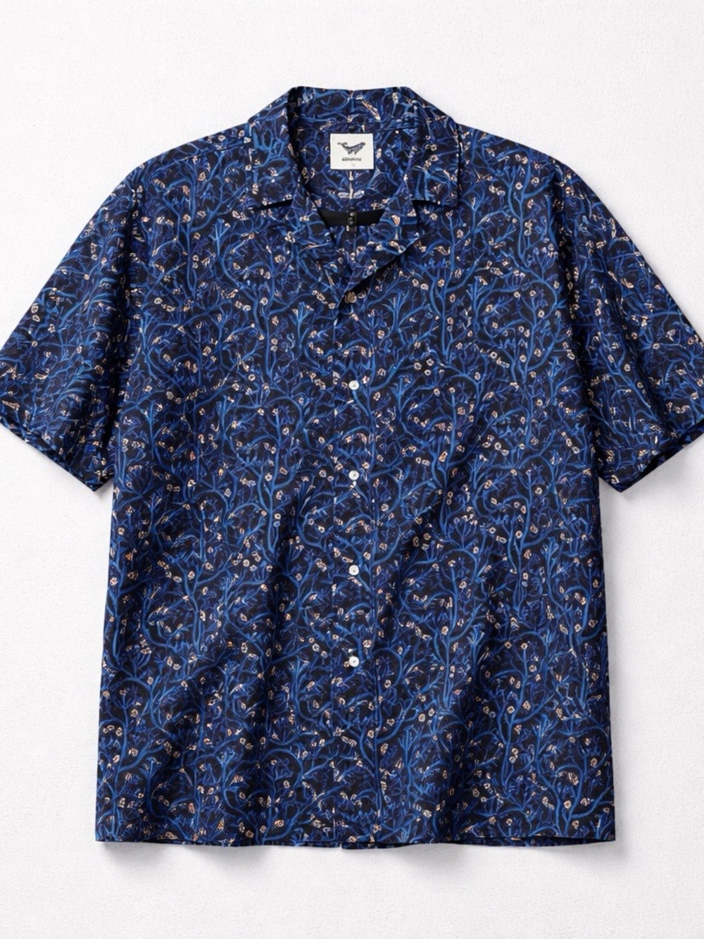 Blue Floral-Patterned Short-Sleeve Button-Down Shirt by Reunion